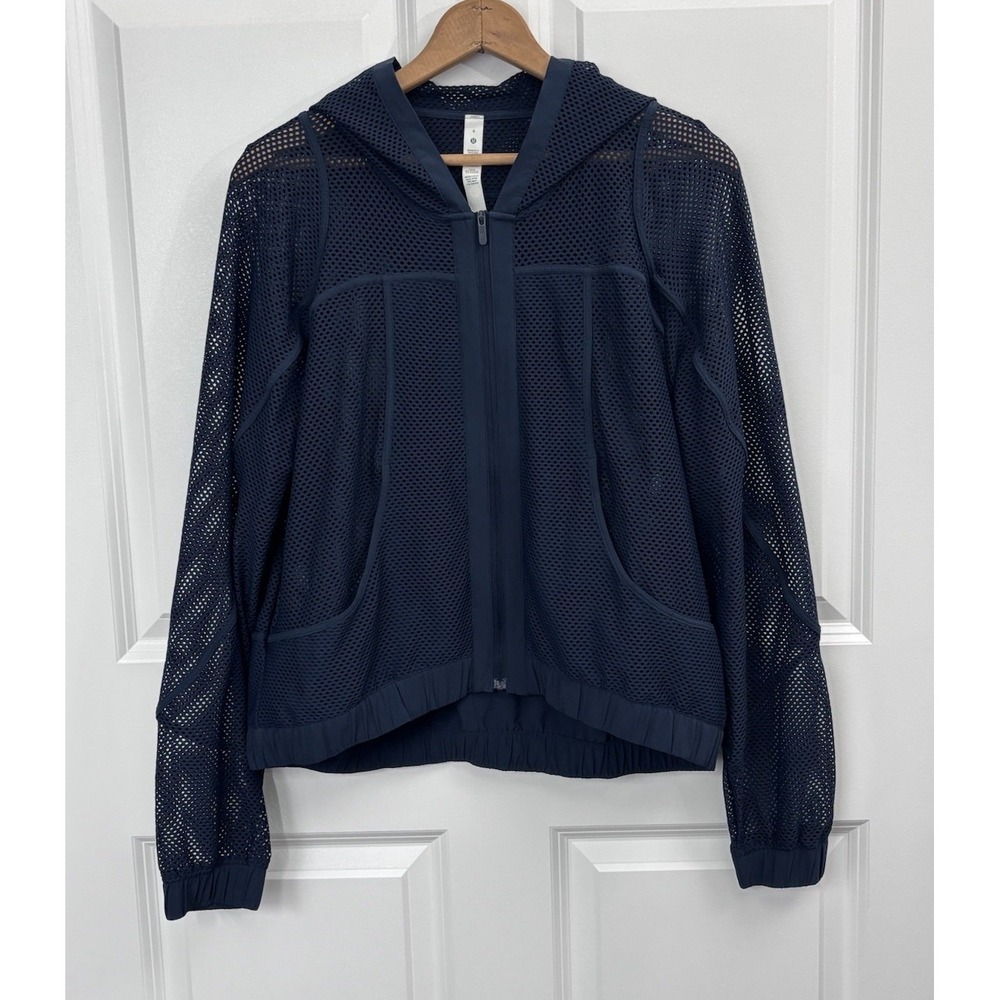 Lululemon Navy Mesh Zip Hoodie Jacket Women's Size 6 Athleisure Lightweight 0368